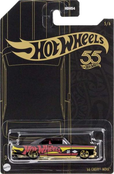 Hot Wheels | 5/6 Pearl & Chrome Series 2023 1966 Chevrolet Nova matt black