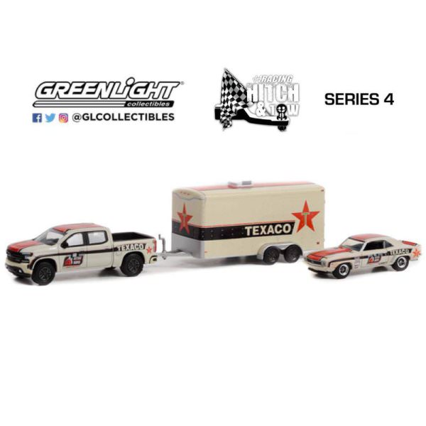 Greenlight | Racing Hitch & Tow Series 4 2021 Chevrolet Silverado and 1969 Chevrolet Camaro RS TEXACO